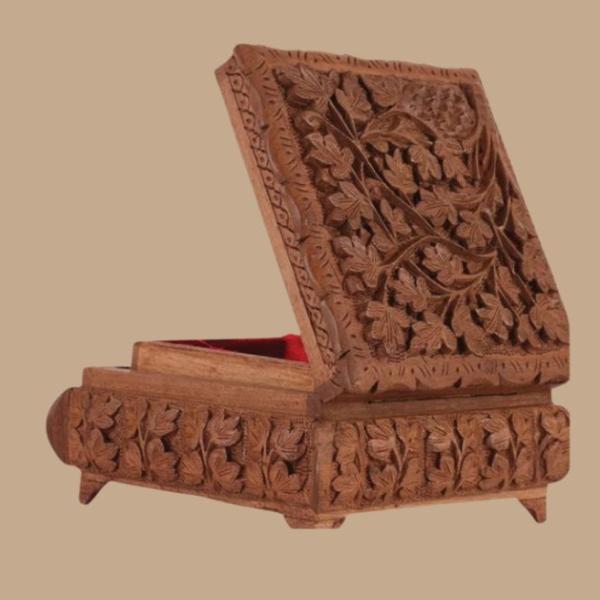 Carved Walnut Wood Jeweler Box